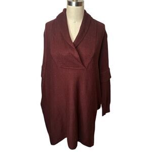 RD Style Burgundy V-Neck Long Knit Poncho Sweater With Sleeves Women's Size S